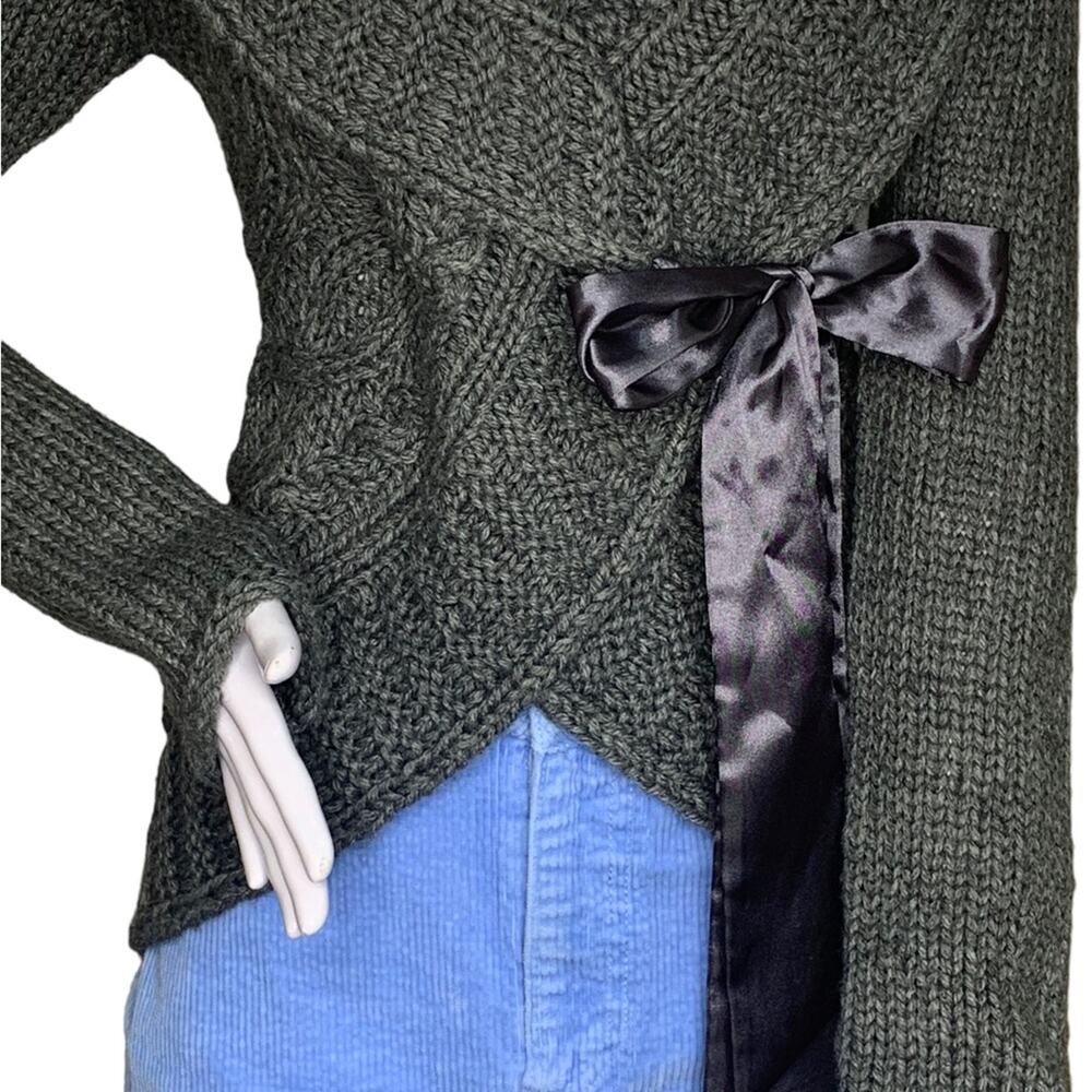 Twenty One Chunky Sweater Gray Satin Ribbon Side Tie Size S - Picture 3 of 9